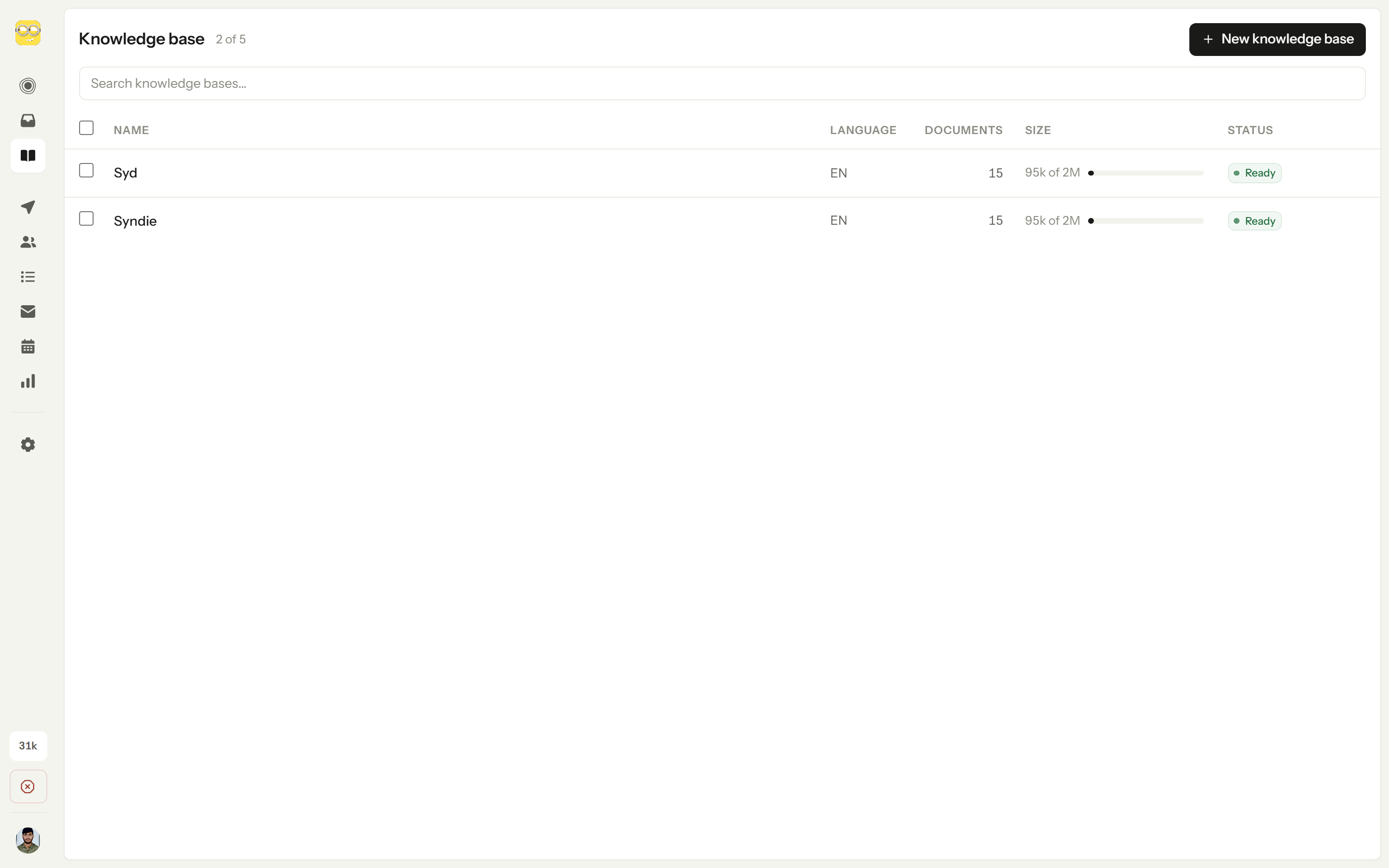 The knowledge page listing the documents and pages Syd answers from
